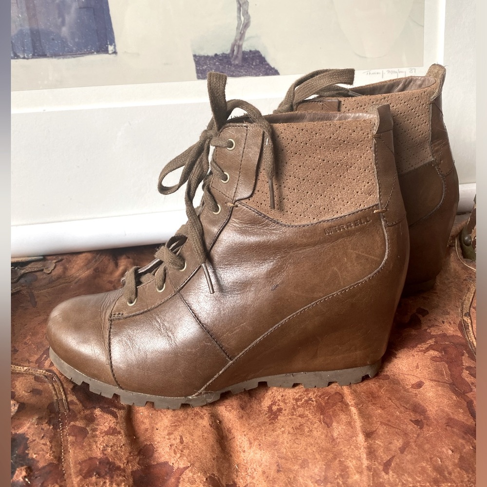 MERREL Wedgeterian Lexi dark earth leather ankle boots size 10